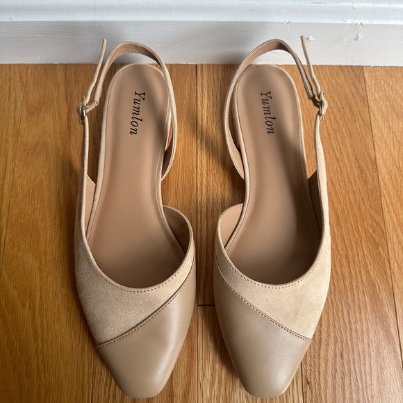 Women's Beige Slingback Flats 2.24 kitten heels - Picture 10 of 16